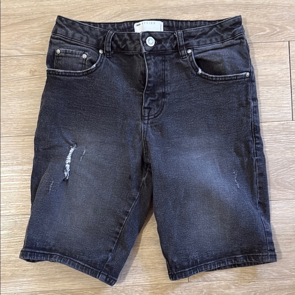 ASOS Black Jean Shorts with Distressed Details